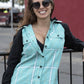 Milwaukee Leather MNG21601 Women's Casual Black and Teal Long Sleeve Cotton Flannel Shirt with Hoodie