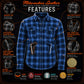 Milwaukee Leather Men's Plaid Flannel Blue Biker Shirt with CE Approved Armor Reinforced w/Aramid Fiber MPM1634