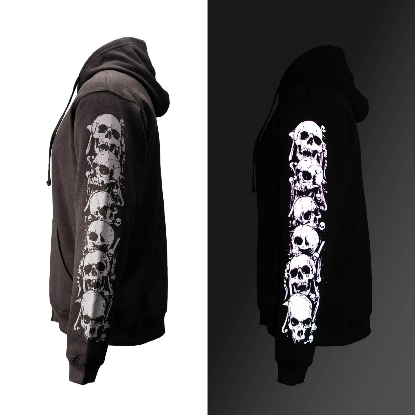 MMCC Men’s Bare Bones Riding Hoodie – Premium Cotton, Reflective Skull Sleeve, Full Zip - MPM1680