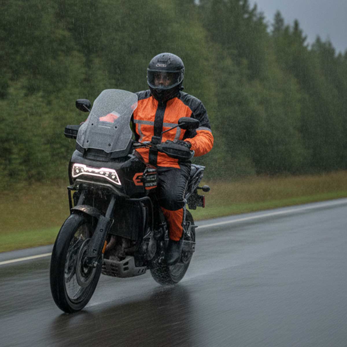 Milwaukee Leather MPM9510 Men's Black and Orange Motorcycle Water Resistant Rain Suit w/ Hi-Vis Reflective Tape