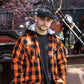 Milwaukee Leather MNG11642 Men's Flannel Plaid Orange and Black Long Sleeve Cotton Button Down Shirt w/ Hoodie
