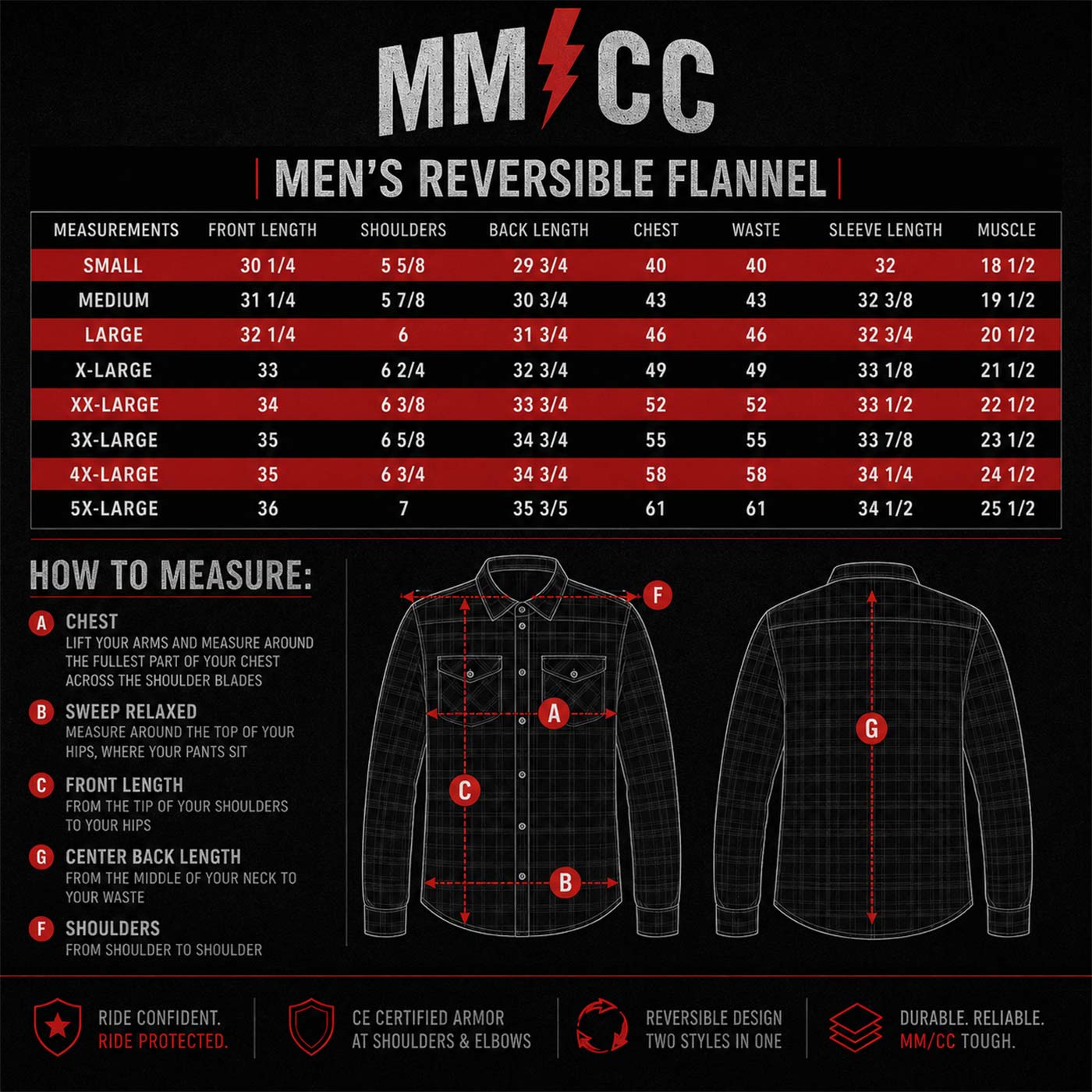 MMCC Men's 'Outlaw' Reversible Flannel Shirt - 100% Cotton Snap Front Plaid w/ Chest and Hand Pockets - MNG11800