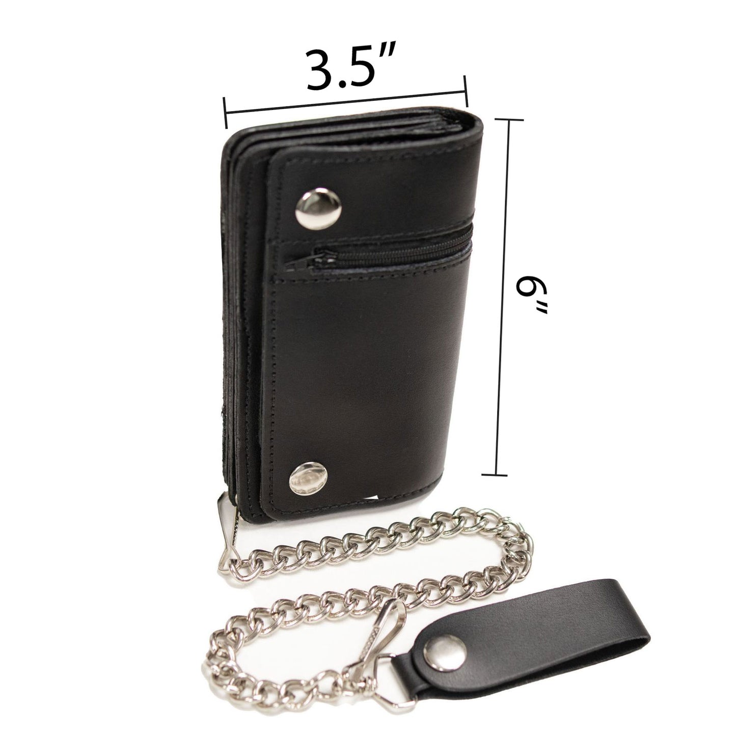 Milwaukee Leather MLW7882 Men's 6” Black Leather Biker Wallet w/ Outer Pocket - Bi-Fold Anti-Theft Stainless Steel Chain