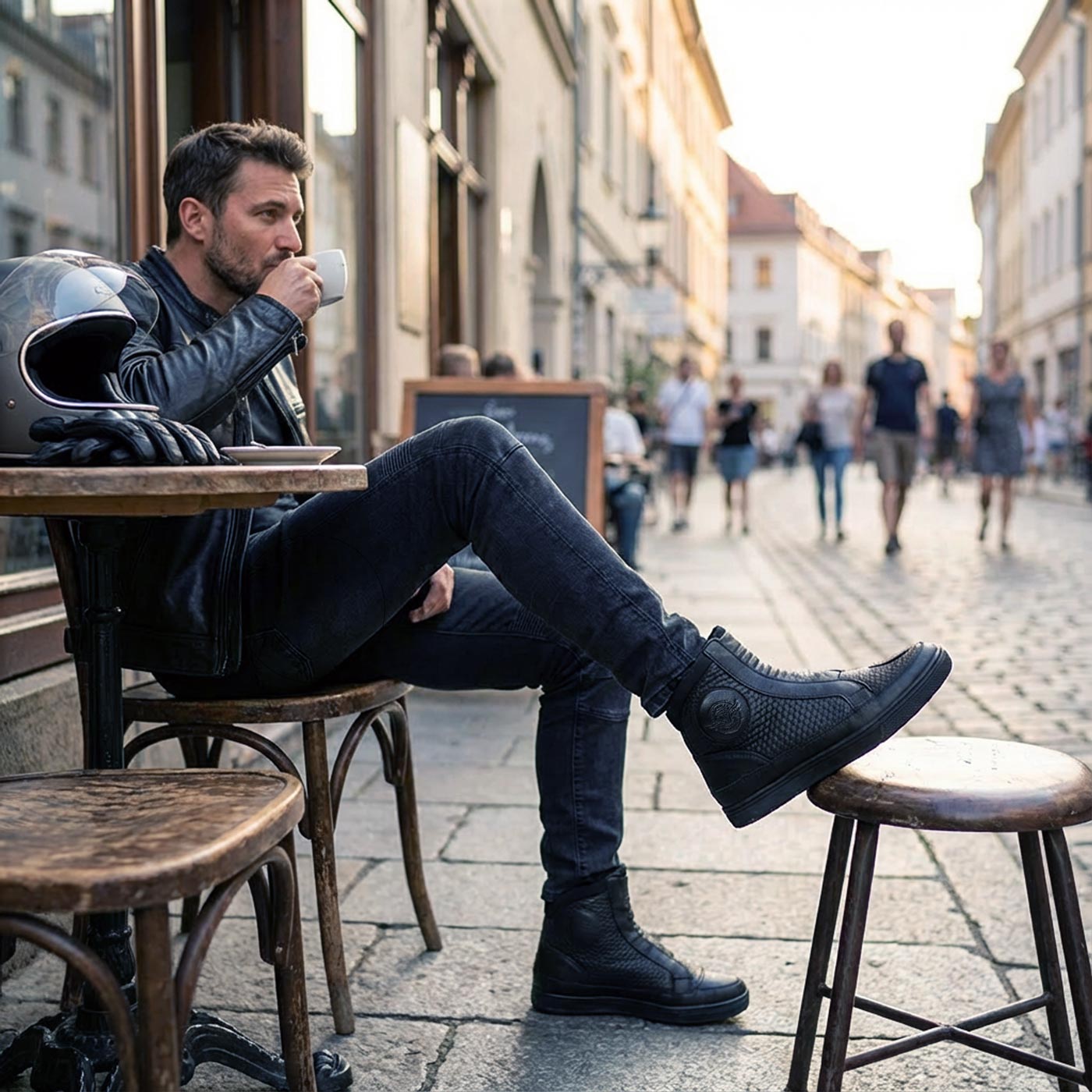 Milwaukee Leather Men's Black Leather Diamond Patterned Reinforced Street Biker Riding Shoes w/ Ankle Support - MBM9104