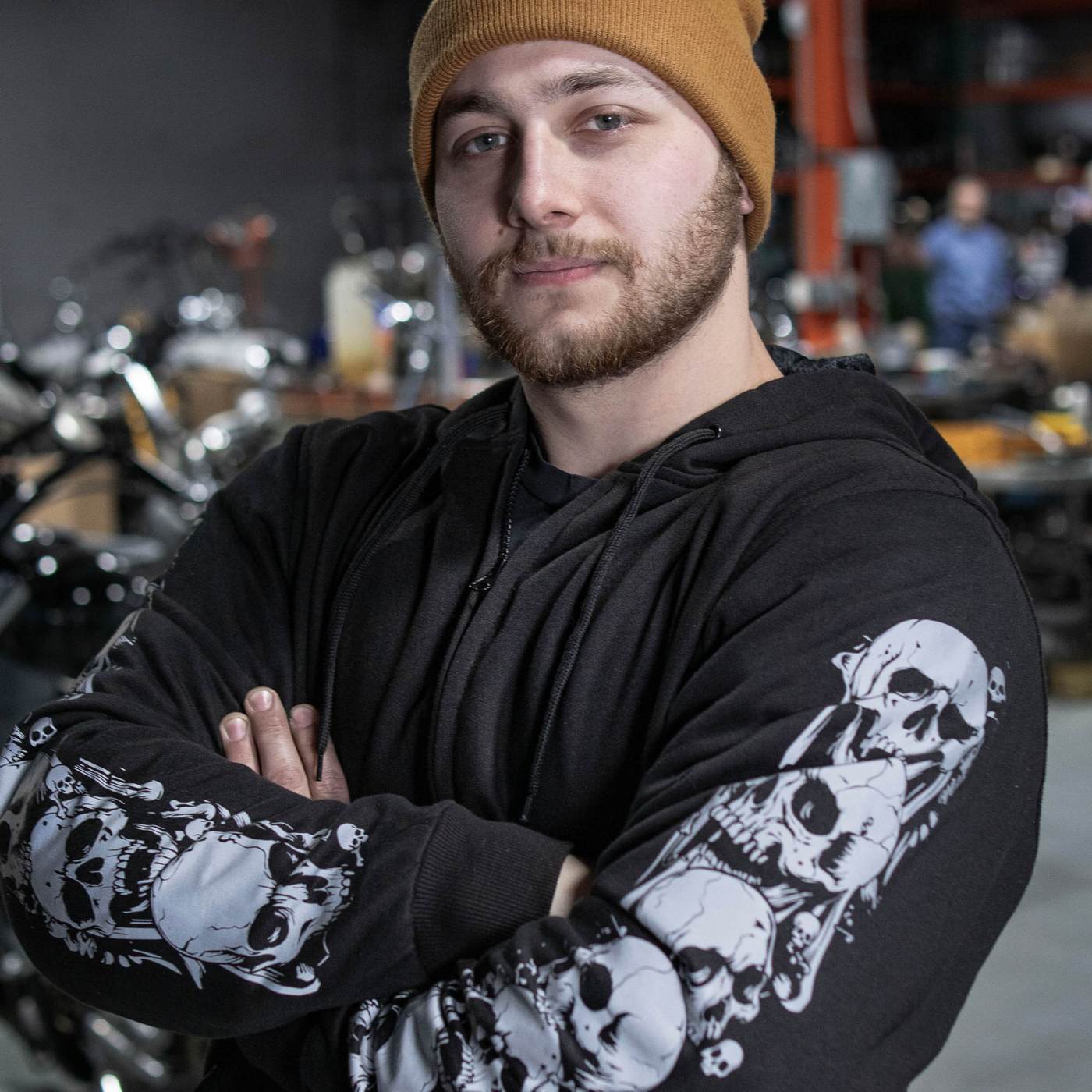 Milwaukee Leather Men's Bare Bones Black Reflective Skull CE Armored Riding Hoodie, Shoulder and Elbow Armor - MPM1797