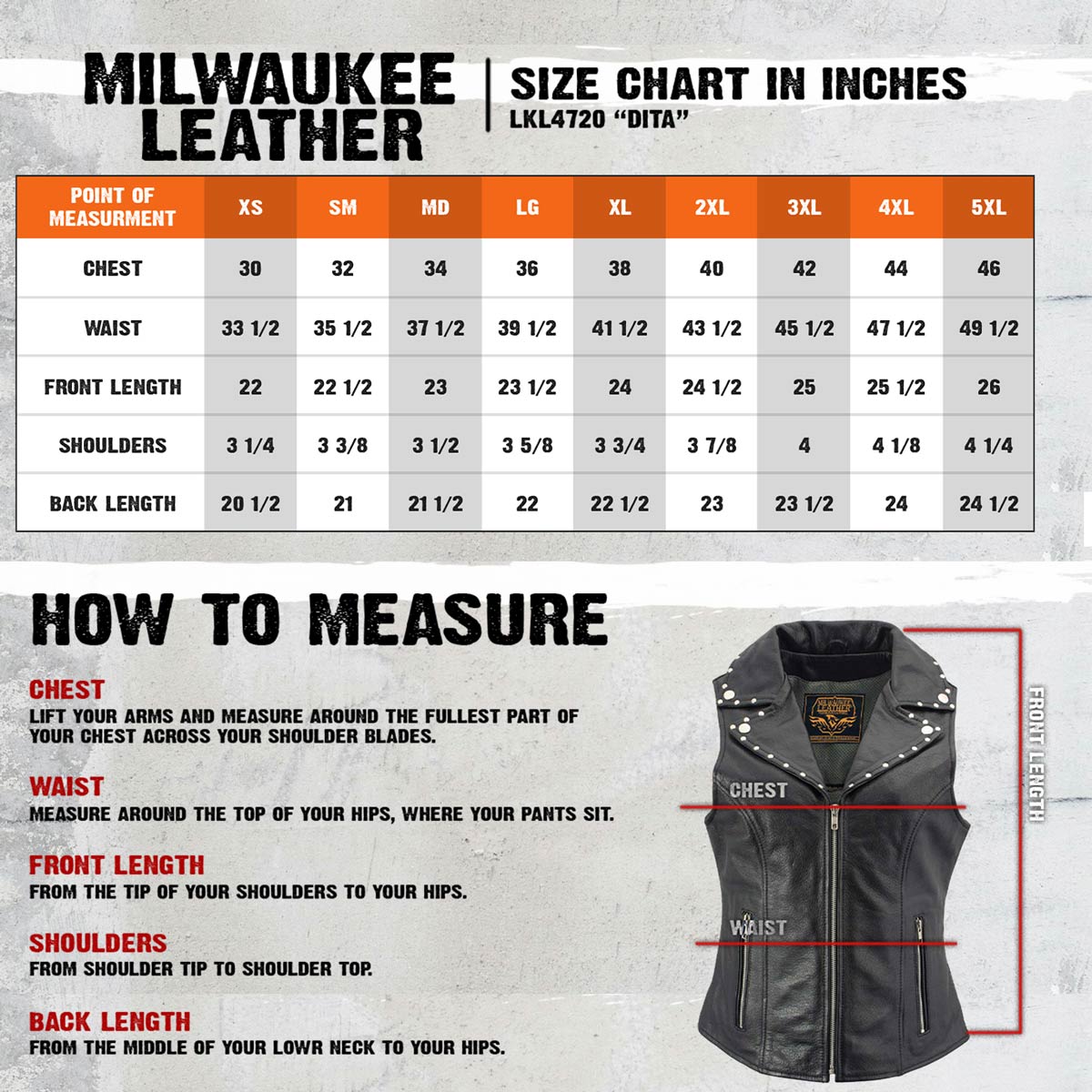 Milwaukee Leather Women's Dita Black Motorcycle Leather Vest w/ Riveted Lapel Collar - LKL4720