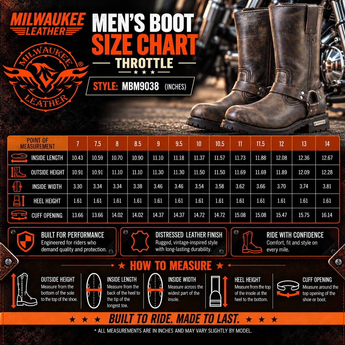 Milwaukee Leather Men's Throttle Distressed Brown Harness Motorcycle Boots, MBM9038