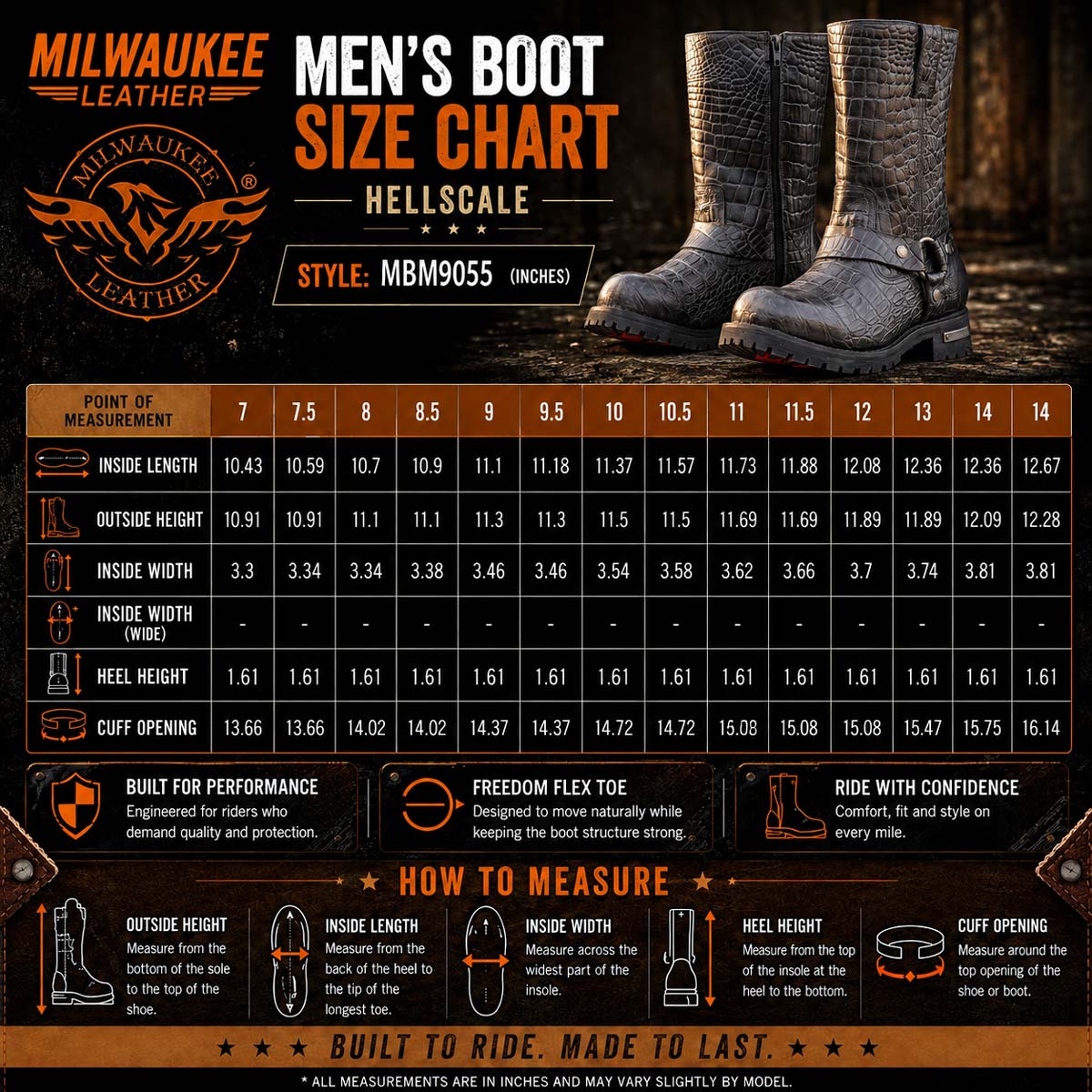 Milwaukee Leather Men's Hellscale Crocodile-Embossed Harness Motorcycle Boots - MBM9055