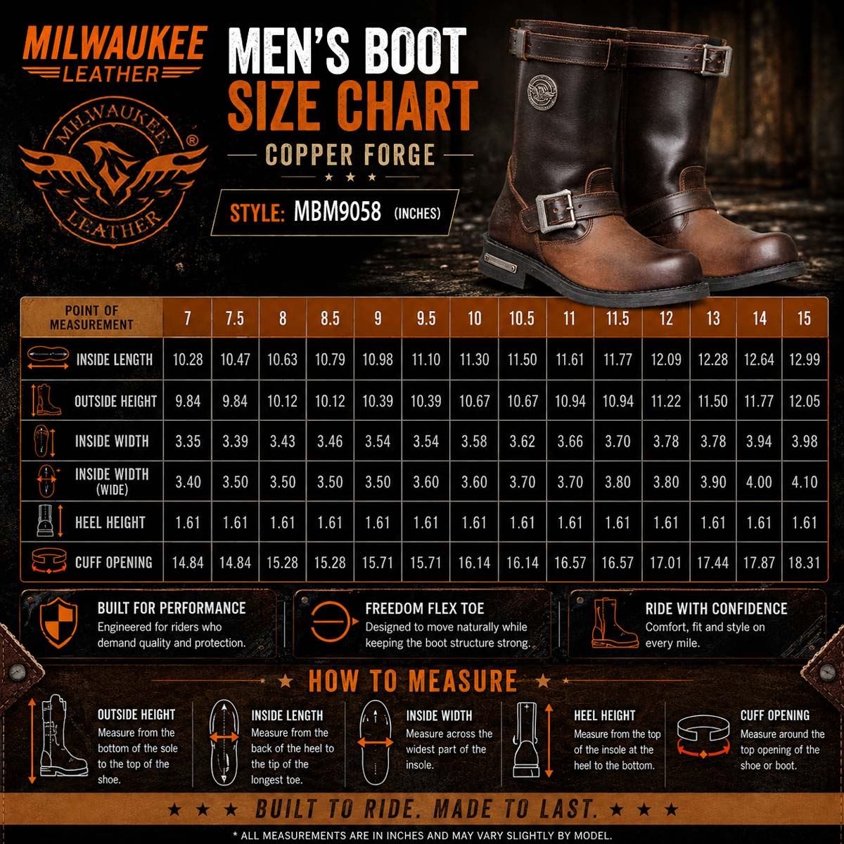 Milwaukee Leather Men's Copper Forge Dark Brown Engineer Motorcycle Boots w/ Flex Toe - MBM9058