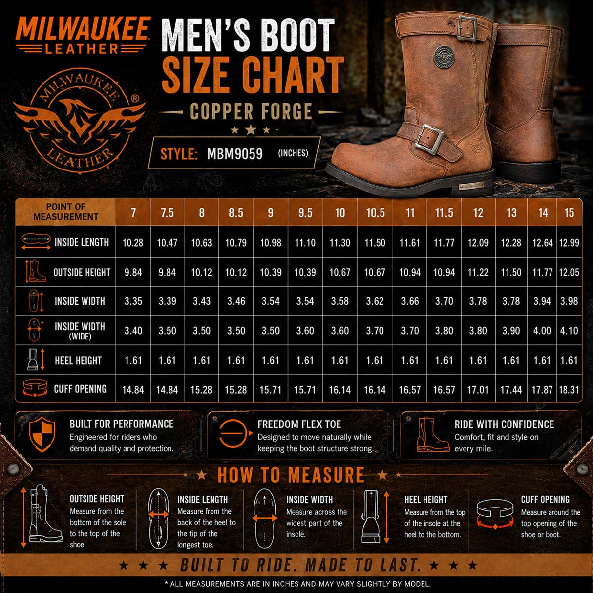 Milwaukee Leather Men's Copper Forge Brown Crazy Horse Leather Engineer Motorcycle Boots w/ Flex Toe - MBM9059