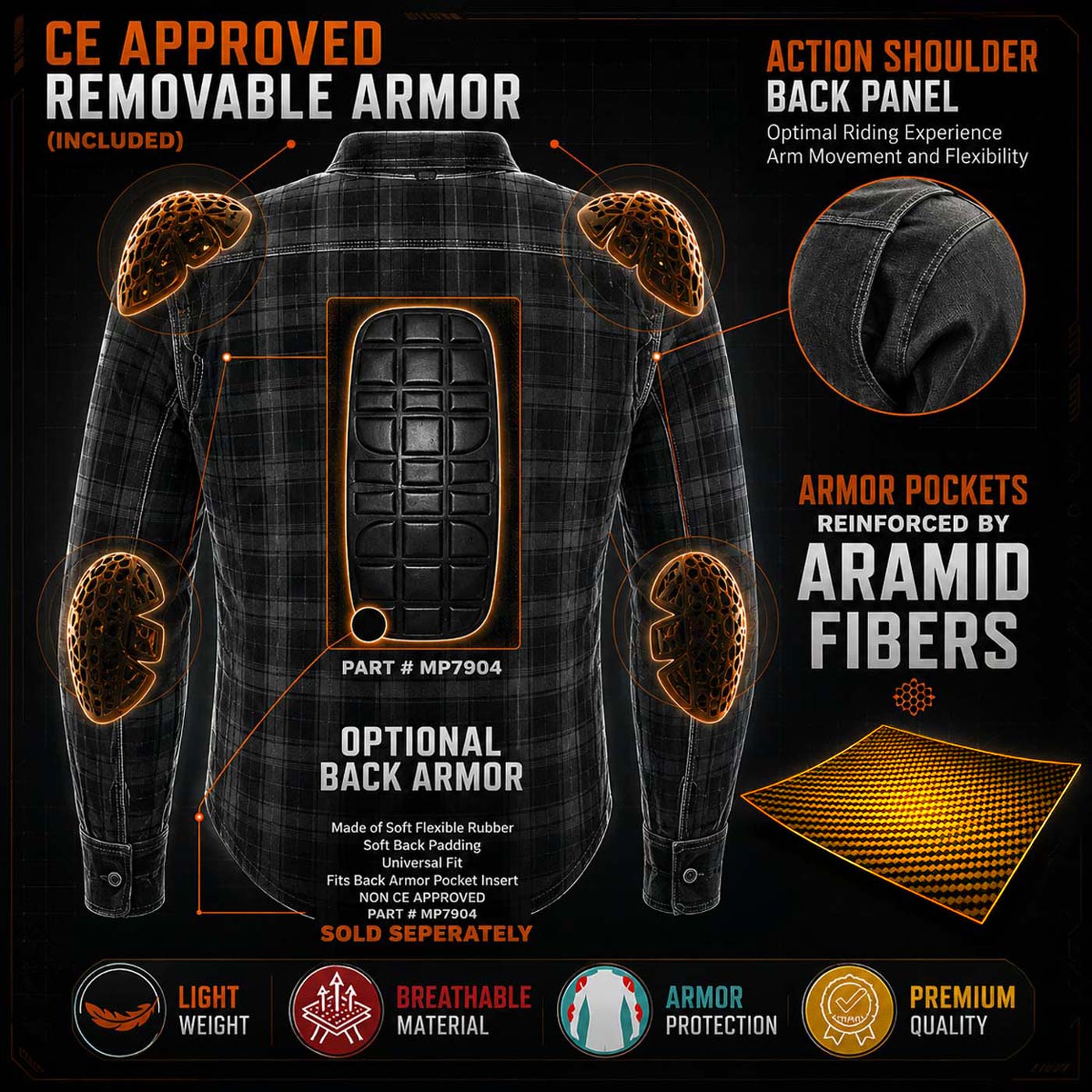 Milwaukee Leather Men’s Titans Green and Black Plaid Hooded Riding Shirt w/ CE Armor & Aramid Fiber Panels - MPM1659