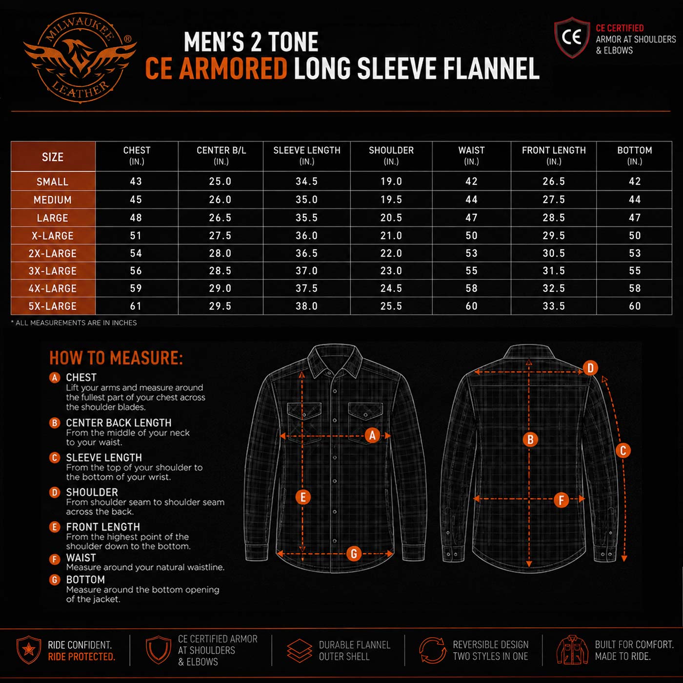 Milwaukee Leather Men’s "Splitline - Havoc" 2-Tone CE Armored Protective Flannel - Kevlar® Reinforced - MPM1671