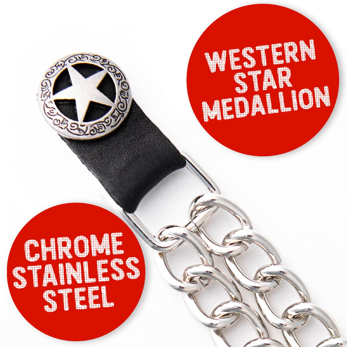 Milwaukee Leather Western Star Medallion Vest Extender - Double Chrome Chains Genuine Leather 6.5" Extension MLA1001-Single