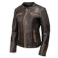 Milwaukee Motorcycle Clothing Co. Women’s Rebel Scooter Style Vinage Brown Leather Jacket w/ Mandarin Collar MMC20003