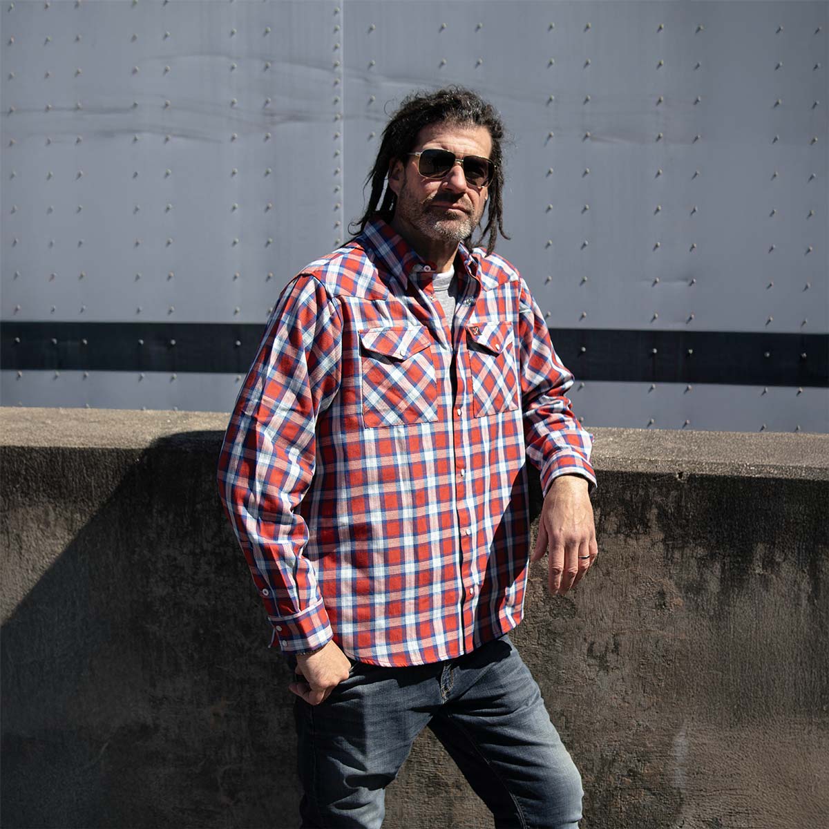 Milwaukee Leather MNG11638 Men's Red and Blue with White Long Sleeve Cotton Flannel Shirt