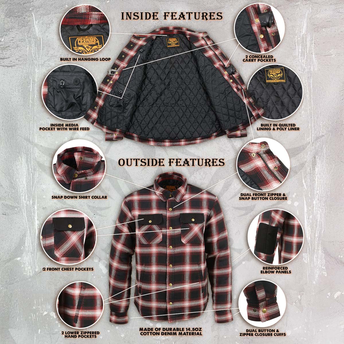 Milwaukee Leather MPM1637 Men's Plaid Mechanic Long Sleeve Flannel Biker Shirt