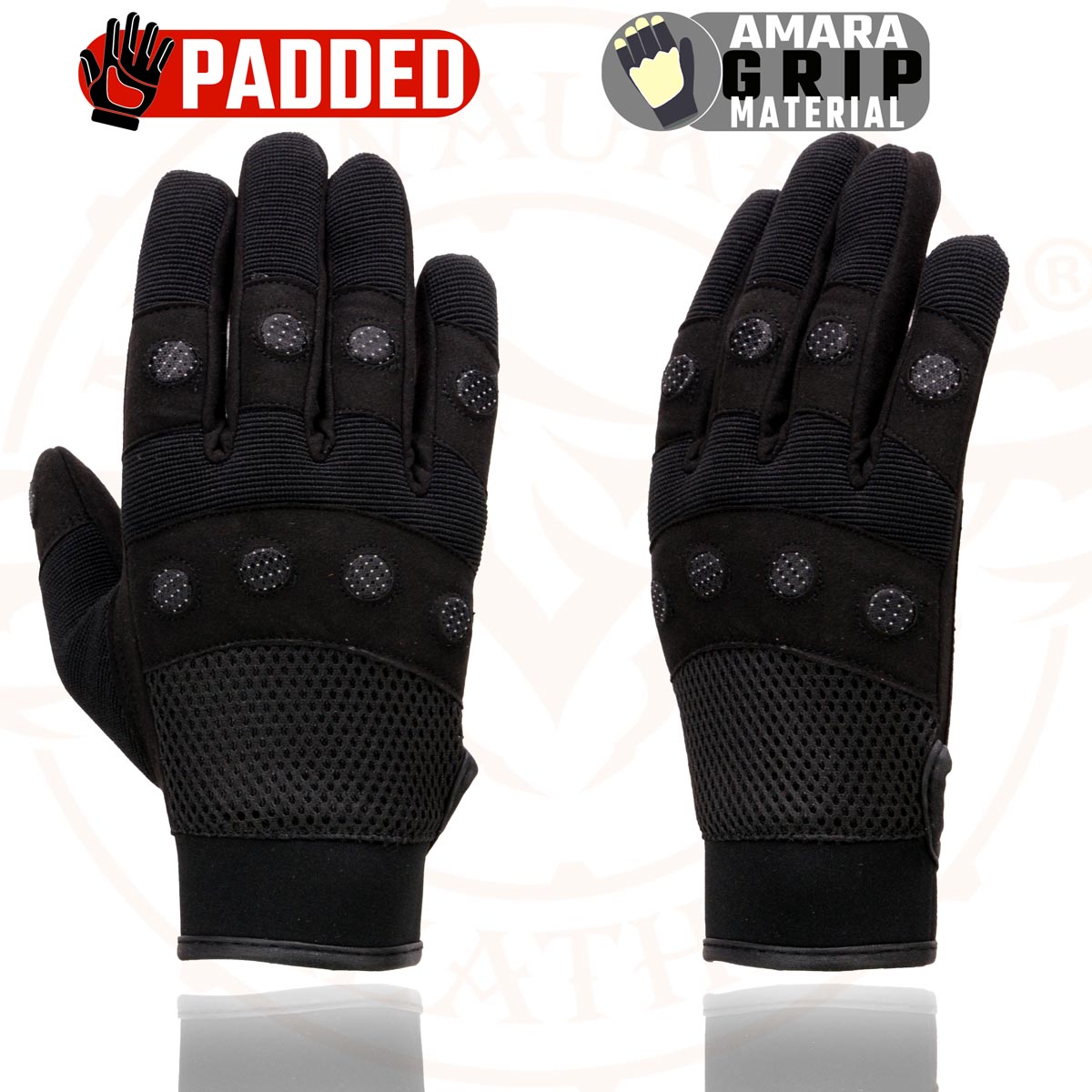 Milwaukee Leather SH761 Men's Black Textile Padded Knuckle Mechanics Gloves with Amara Palm