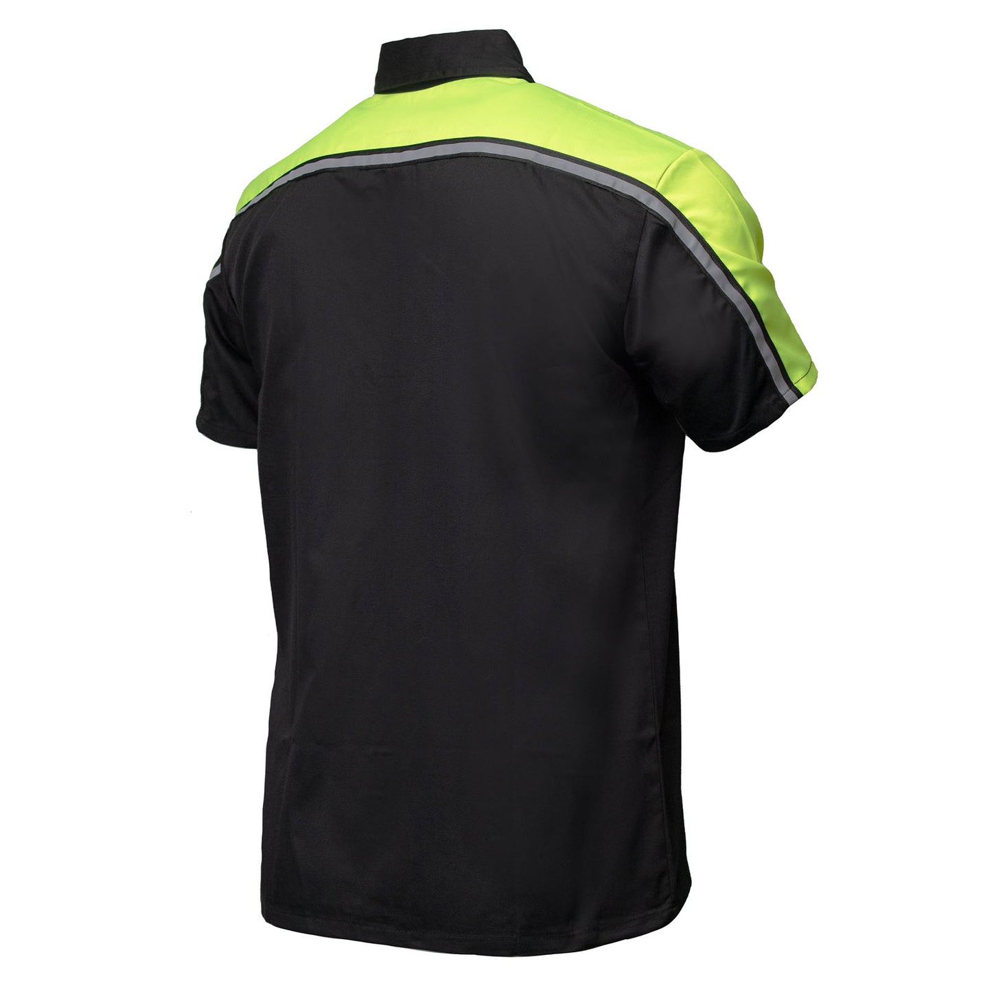 Milwaukee Motorcycle Clothing Co. MDM11604 Men's Black and Neon-Green Button Up Mechanic Shirt w/ Reflective Stripe