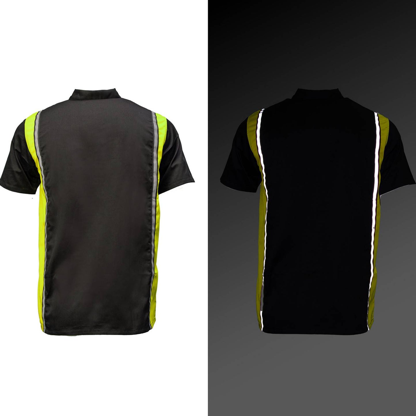 Milwaukee Motorcycle Clothing Co. MDM11611 Men's Black and Neon-Green Button Up Mechanic Shirt w/ Reflective Stripe