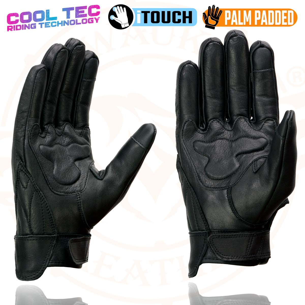 Milwaukee Leather MG7502 Men's Black Leather ‘Cool-Tec’ with i-Touch Screen Compatible Gel Palm Motorcycle Hand Gloves