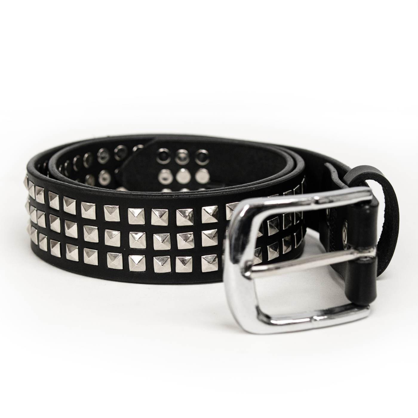 Milwaukee Leather Men's Black Triple-Row Studded Genuine Leather Belt - w/ Interchangeable Buckle - MP7144