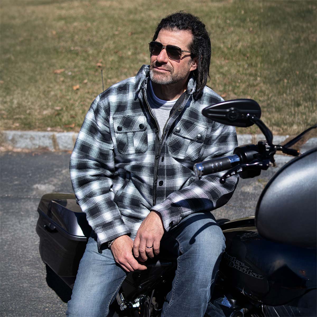 Milwaukee Leather MPM1638 Men's Black and White Checkered Flannel Motorcycle Riding Shirt