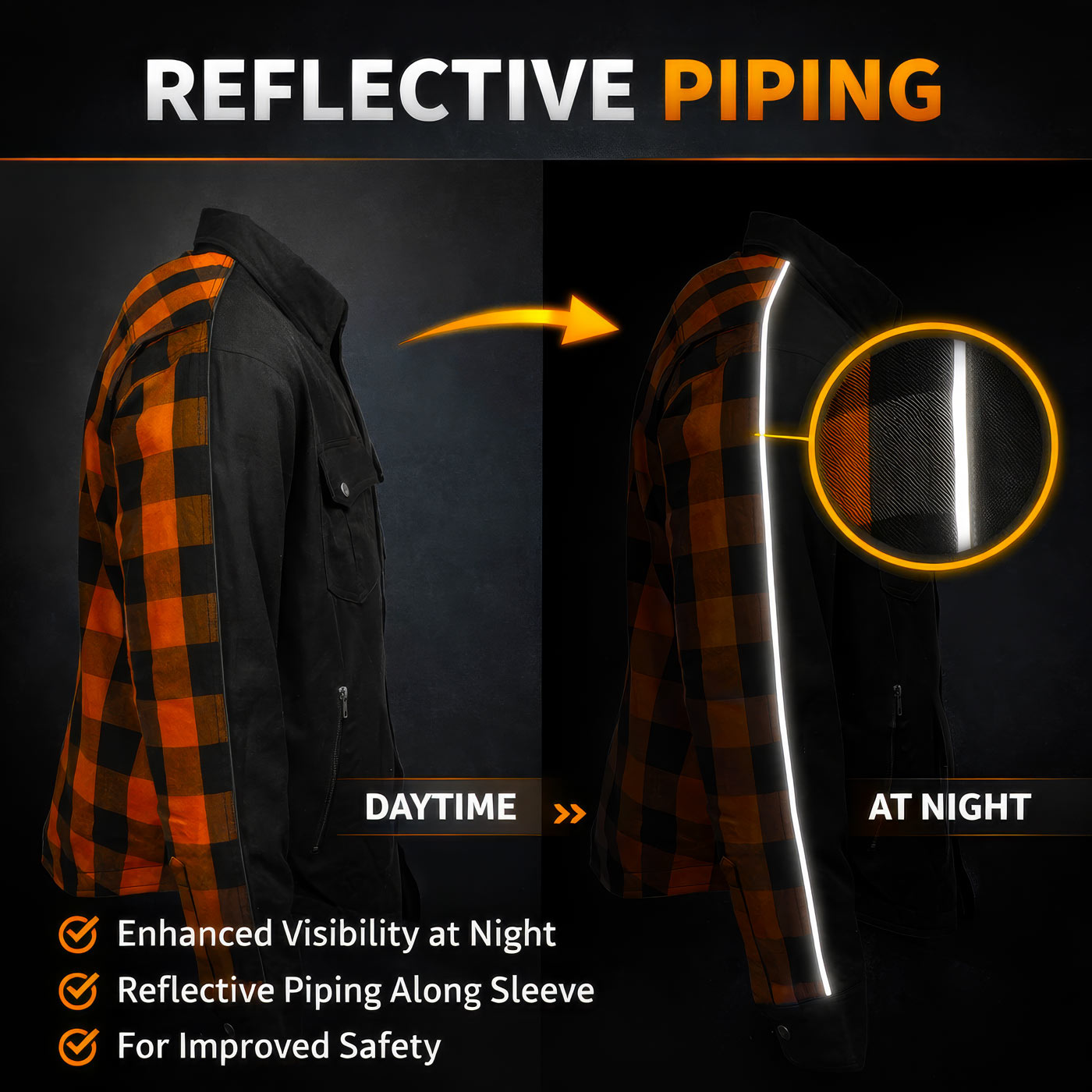 Milwaukee Leather Men’s Two-Tone CE Armored Flannel - Solid Front / Plaid Back - Reinforced w/ Aramid Fibers - MPM1672