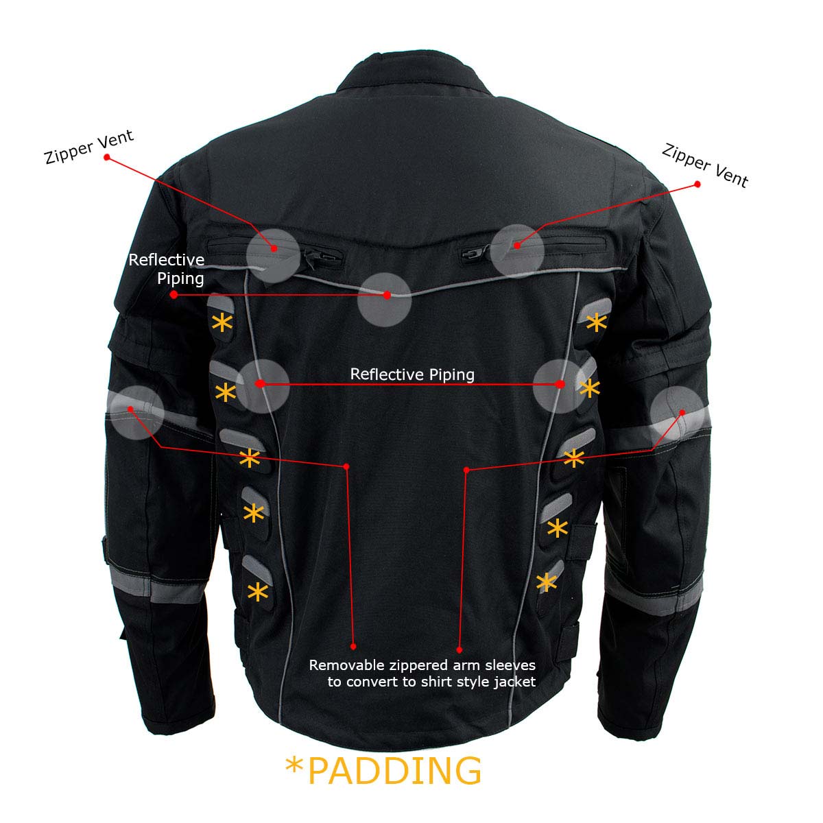 Milwaukee Leather Men's Morph Black/Grey Textile Motorcycle Jacket w/ CE Armor, Removable Sleeves - MPM17026