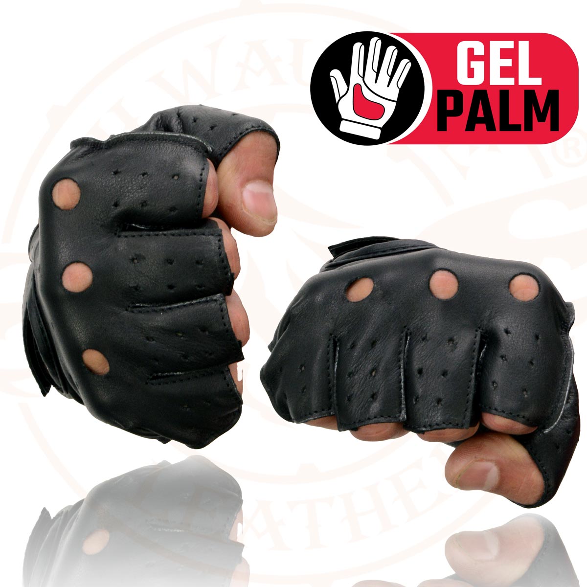 Milwaukee Leather SH195 Men's Black Leather Perforated Gel Padded Palm Fingerless Motorcycle Hand Gloves W/ ‘Open Knuckle’