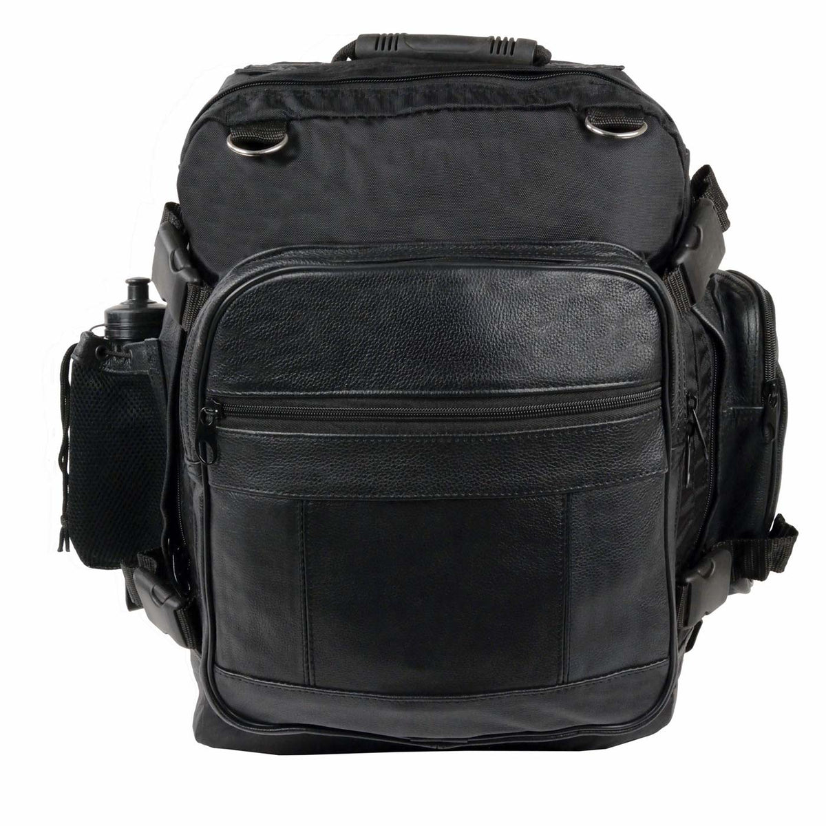 Milwaukee Leather SH54001 Medium Black Leather and Textile Motorcycle Cruiser Sissy Bar Bag Back-Pack