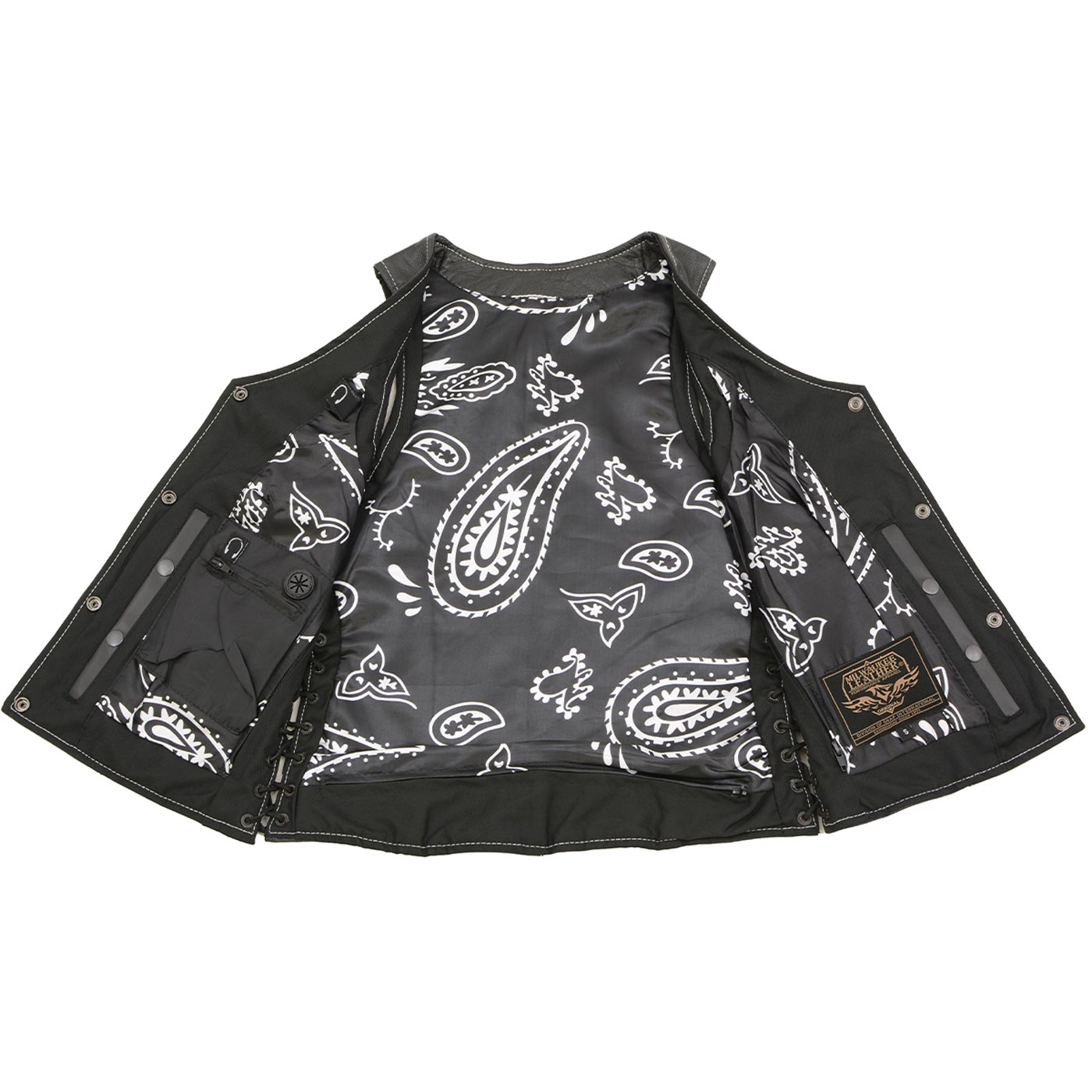 Milwaukee Leather LKL4711 Women's Black Premium Leather Motorcycle Vest with Side Lace Adjustment