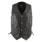 Milwaukee leather LKM3787 Men's Classic Side Laced Black Leather Motorcycle Rider Biker Vest w/ Ten Pockets
