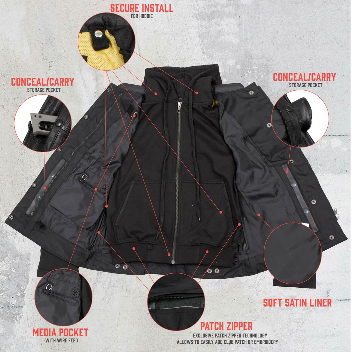 Milwaukee Leather Women's Tara Black Leather Motorcycle Rider 2-in-1 Convertible Hoodie Jacket Vest
