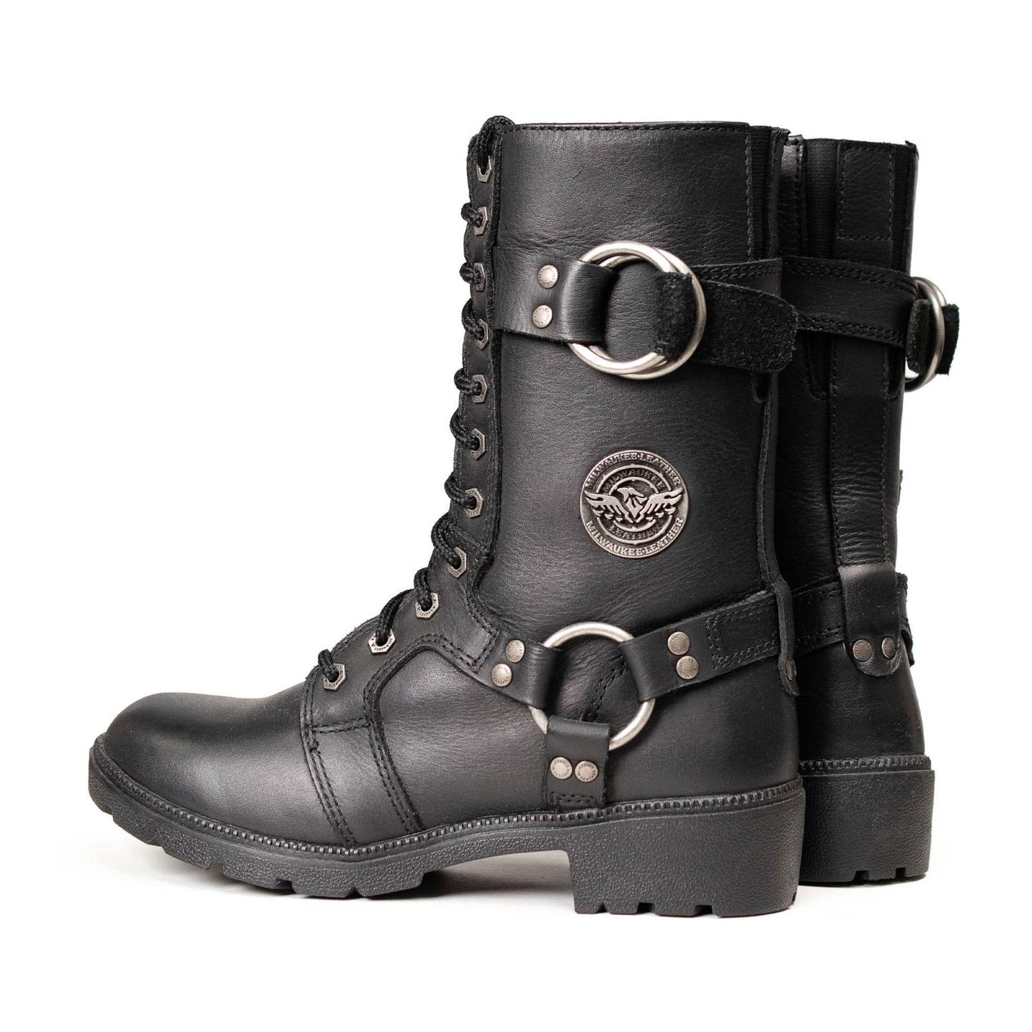 Milwaukee Leather Women's Premium Leather Motorcycle Riding Boots - Lace-To-Toe Harness - Zipper Closure - MBL9391
