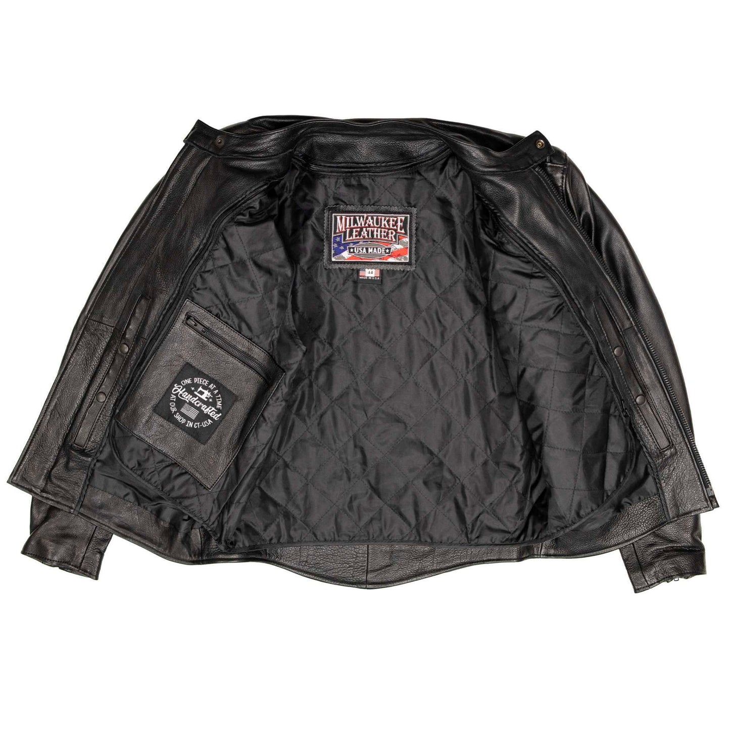 Milwaukee Leather USA MADE MLJKM5003 Men's Black Echo Premium Leather Motorcycle Jacket with Reflective Piping