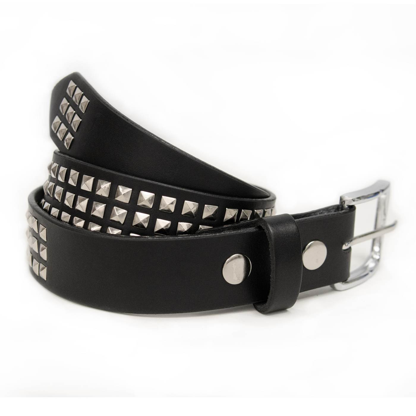 Milwaukee Leather Men's Black Triple-Row Studded Genuine Leather Belt - w/ Interchangeable Buckle - MP7144