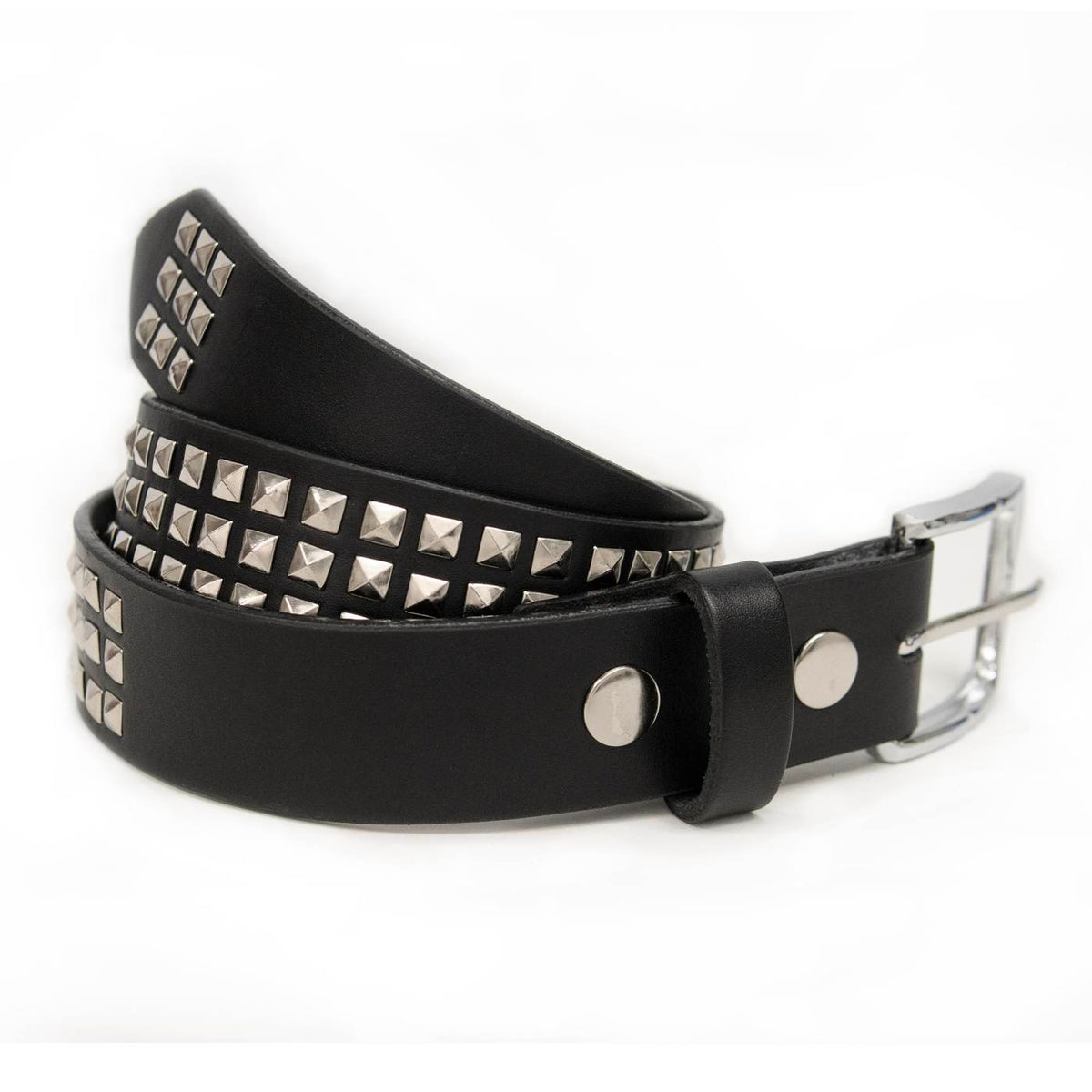 Milwaukee Leather Men's Black Triple-Row Studded Genuine Leather Belt - w/ Interchangeable Buckle - MP7144