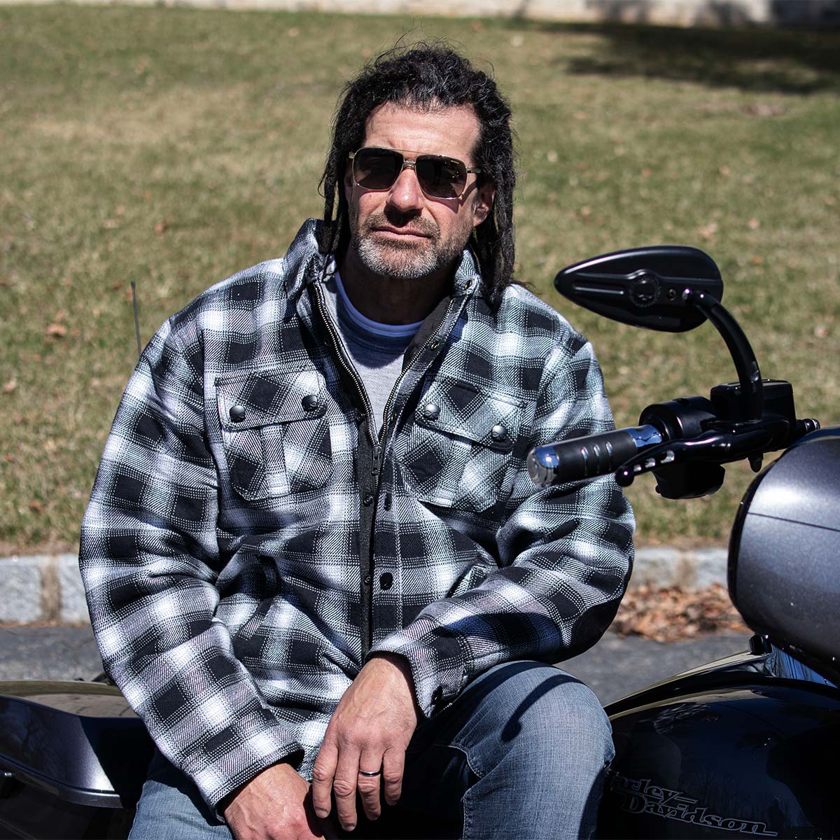 Milwaukee Leather MPM1638 Men's Black and White Checkered Flannel Motorcycle Riding Shirt