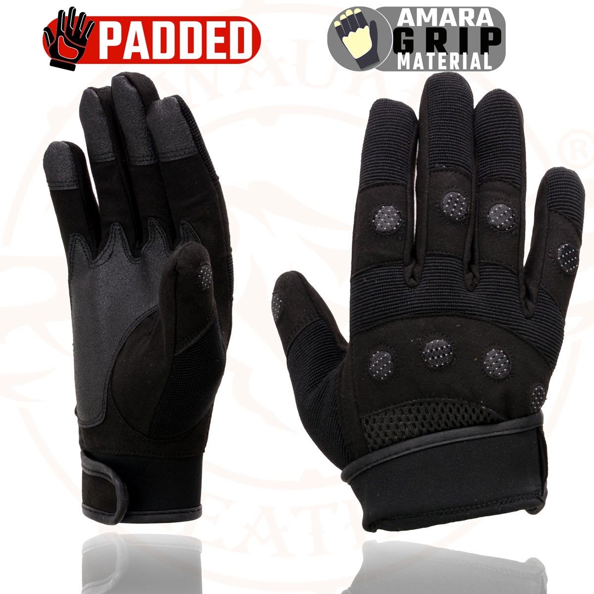 Milwaukee Leather SH761 Men's Black Textile Padded Knuckle Mechanics Gloves with Amara Palm