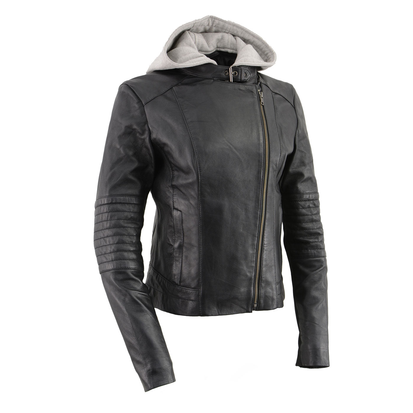 Milwaukee Leather LKL2737 Women's Black Premium Leather Motorcycle Biker Racer Style Scuba Jacket w/ Hoodie