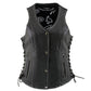 Milwaukee Leather LKL4711 Women's Black Premium Leather Motorcycle Vest with Side Lace Adjustment
