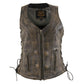 Milwaukee Leather Women's Bella Distressed Brown Leather Motorcycle Vest with Side Laces - LKL4719