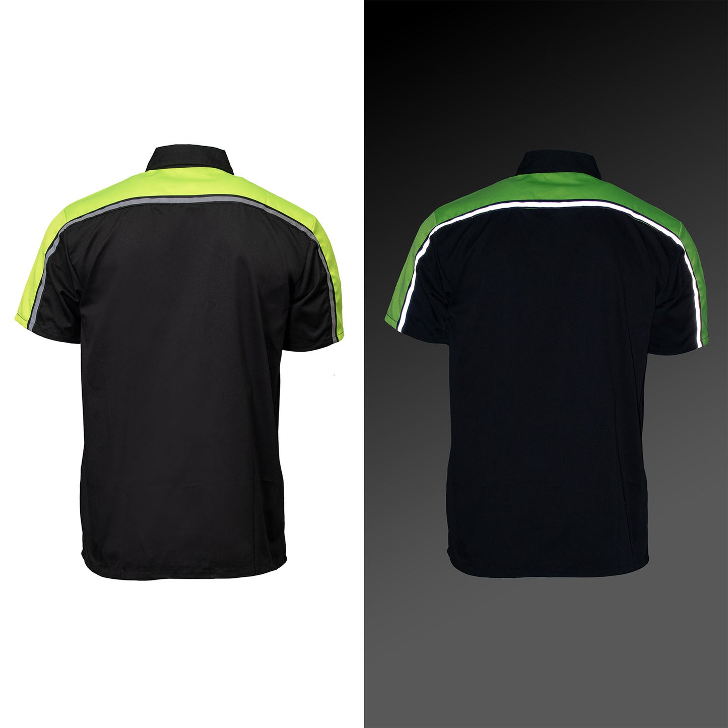 Milwaukee Motorcycle Clothing Co. MDM11604 Men's Black and Neon-Green Button Up Mechanic Shirt w/ Reflective Stripe