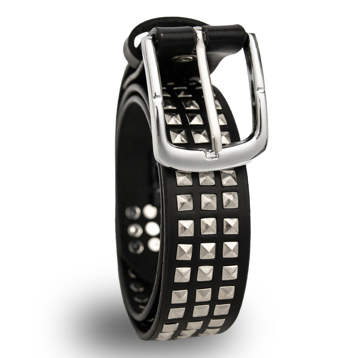Milwaukee Leather Men's Black Triple-Row Studded Genuine Leather Belt - w/ Interchangeable Buckle - MP7144