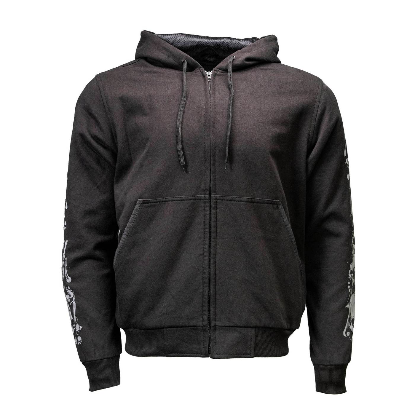 Milwaukee Leather Men's Bare Bones Black Reflective Skull CE Armored Riding Hoodie, Shoulder and Elbow Armor - MPM1797