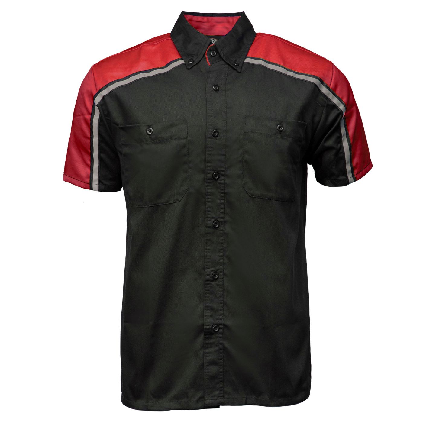 Milwaukee Motorcycle Clothing Co. MDM11606 Men's Black and Red Button Up Mechanic Shirt w/ Reflective Stripe