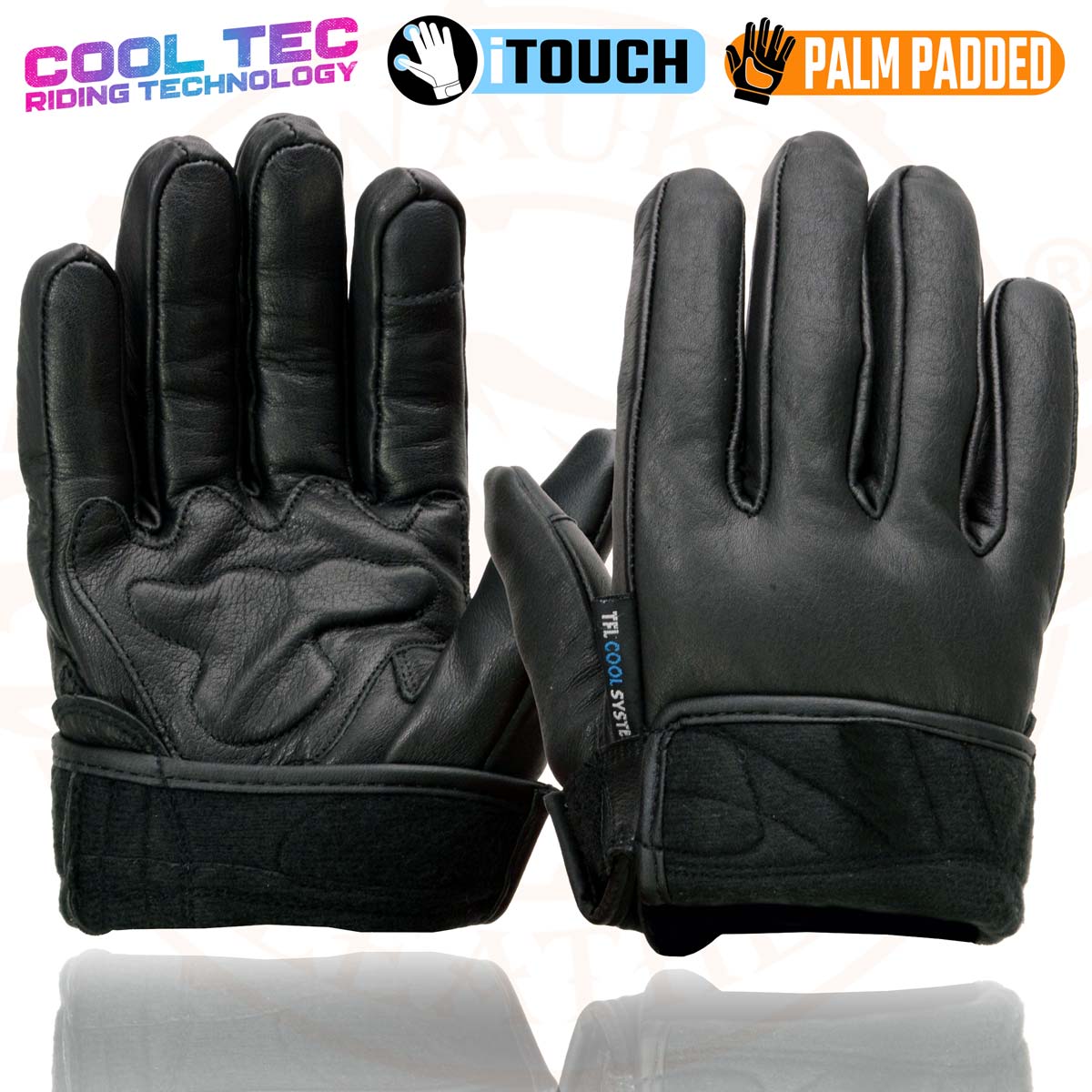 Milwaukee Leather MG7502 Men's Black Leather ‘Cool-Tec’ with i-Touch Screen Compatible Gel Palm Motorcycle Hand Gloves