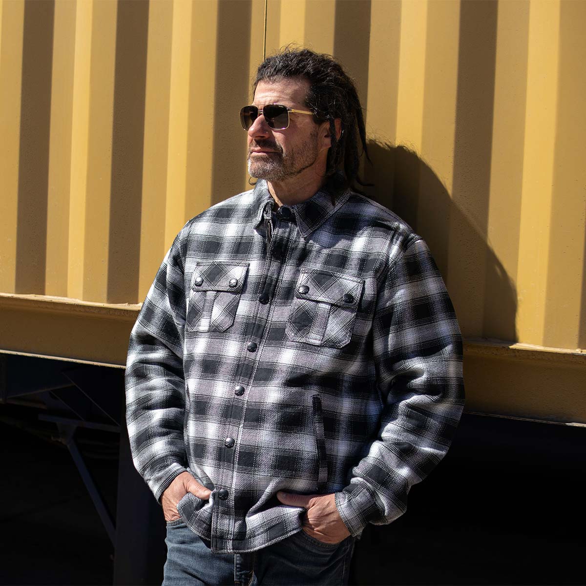 Milwaukee Leather MPM1638 Men's Black and White Checkered Flannel Motorcycle Riding Shirt