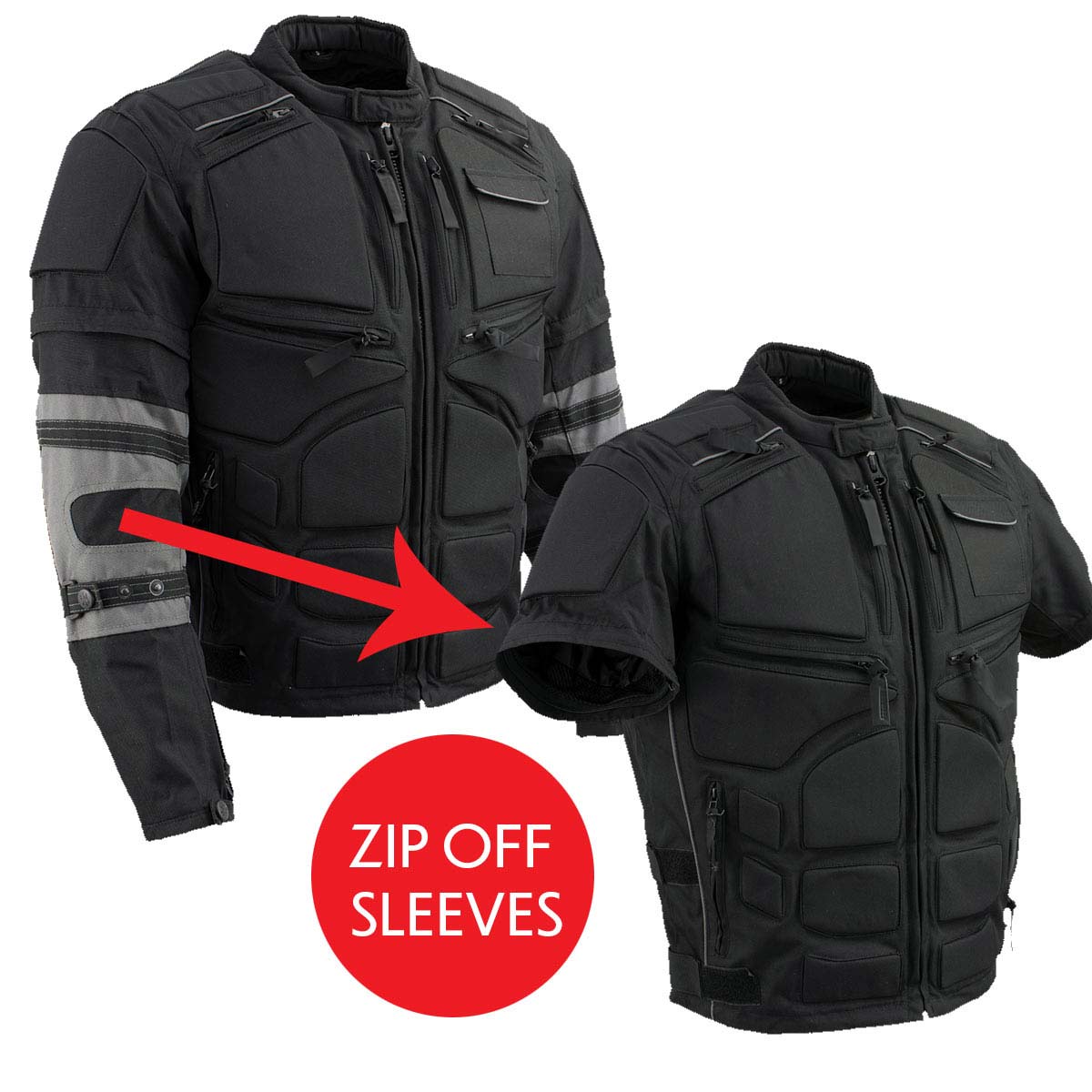 Milwaukee Leather Men's Morph Black/Grey Textile Motorcycle Jacket w/ CE Armor, Removable Sleeves - MPM17026