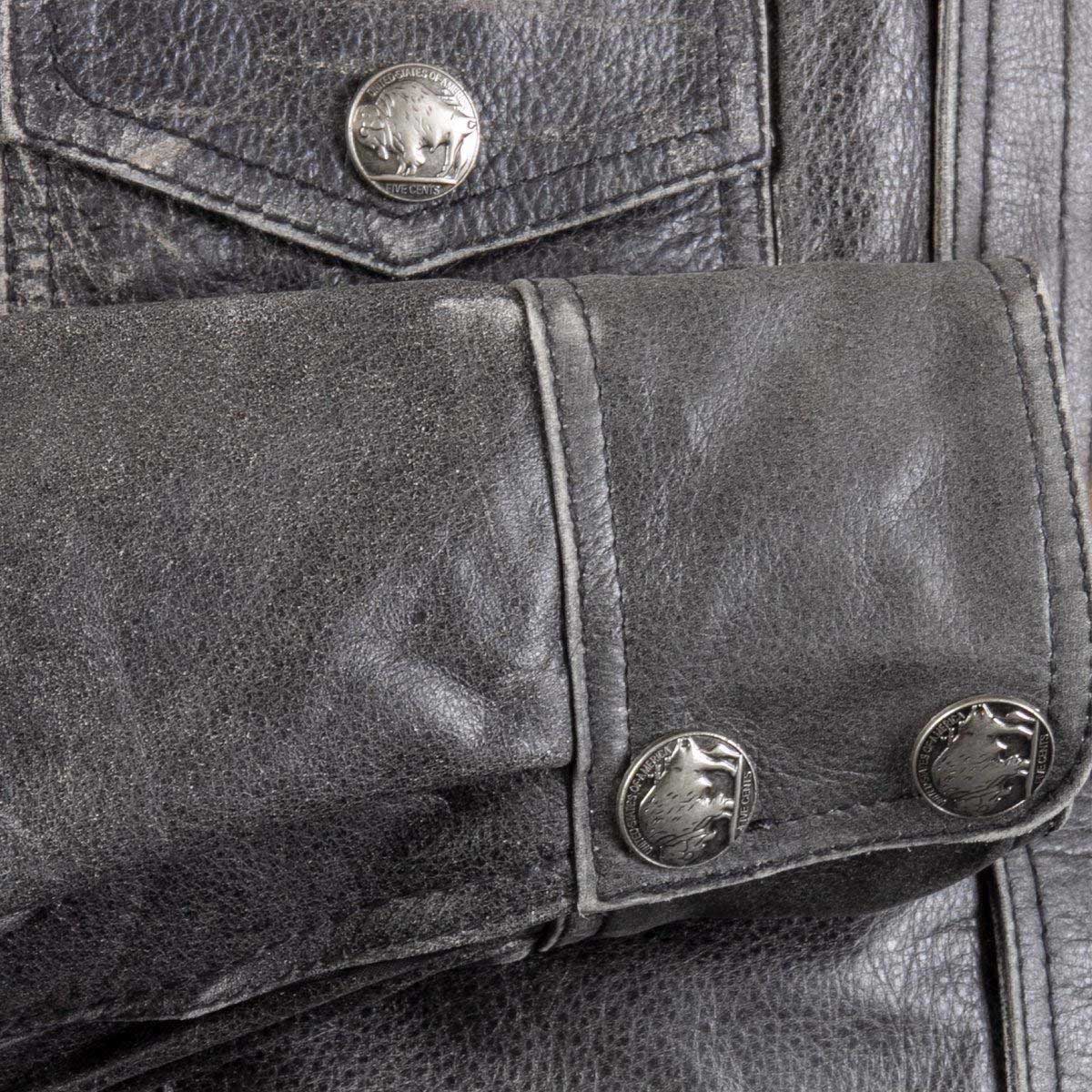 Milwaukee Leather MLM1612 Men's Distressed Grey Casual Biker Rider Leather Shirt w/ Vintage 5 Cent Buffalo Buttons